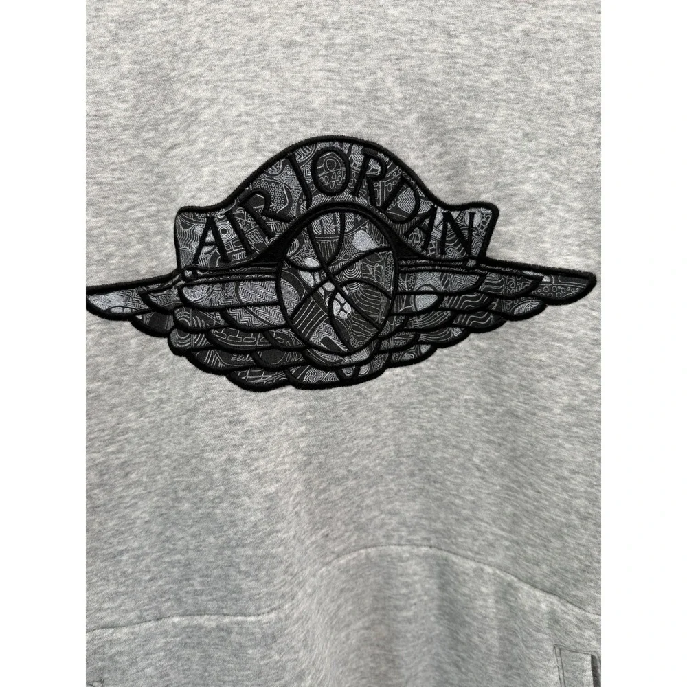 Jordan Mens Air Jordan Wings Logo Fleece Hoodie Gray Black Large Pullover